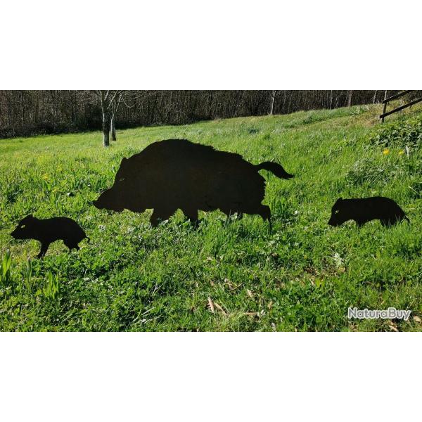 Lot de 3 silhouettes m�talliques famille de Sangliers