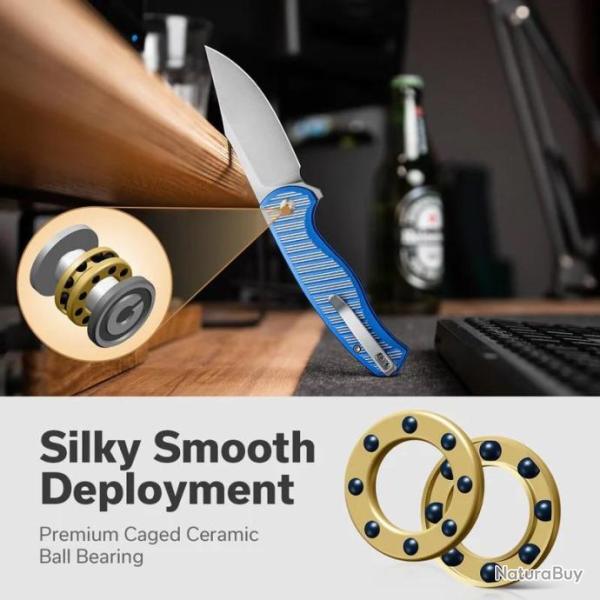 Couteau CIVIVI Stormhowl Blue Lame Acier Nitro-V Satin Manche Alum IKBS Button Lock Clip CIVC23040B2