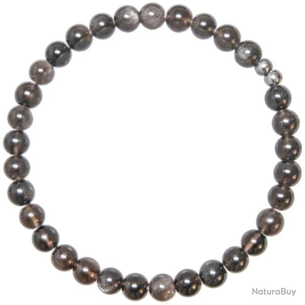 Bracelet en obsidienne argent�e - Perles rondes 6 mm