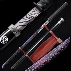 Katana - acier 1060 &agrave; haute teneur en carbone adapt&eacute; &agrave; la coupe, lame bleu effet craquel&eacute; blanc fait