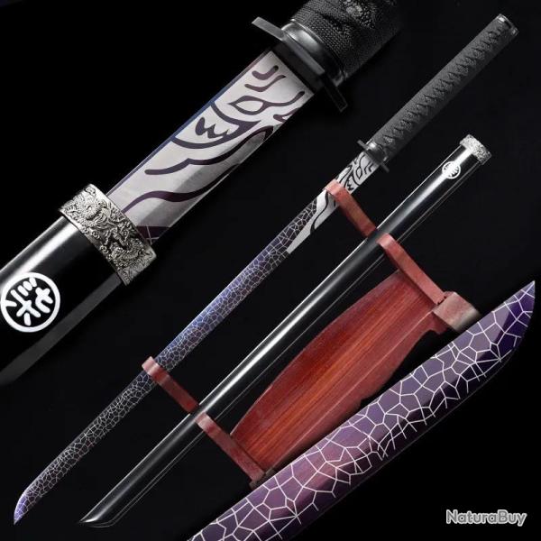 Katana - acier 1060 � haute teneur en carbone adapt� � la coupe, lame bleu effet craquel� blanc fait