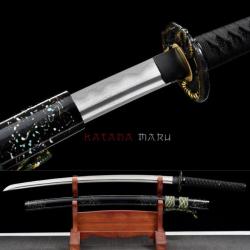 katanas japonais Damas, Bo-Hi, peau de raie & Hamon v&eacute;ritable. Sabre authentique forg&eacute; traditionnell