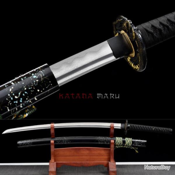 katanas japonais Damas, Bo-Hi, peau de raie & Hamon v�ritable. Sabre authentique forg� traditionnell