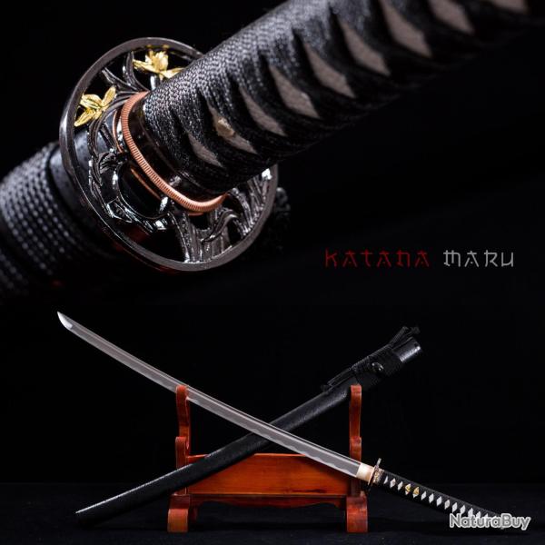 Authentique Katana Japonais en Acier Forg� 1060, Tranchant V�ritable, D�tails en Or Bamboo