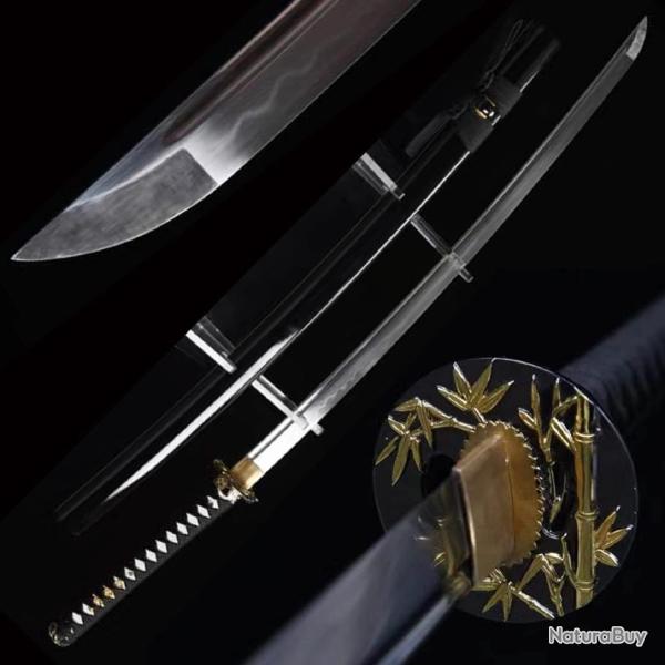 Katana Authentique Japonais, Acier 1060 Tremp� � l'Argile, Tranchant V�ritable, Poign�e en Peau de R