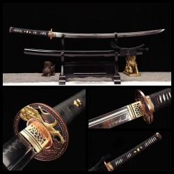 Katana Samurai Japonais Authentique, Acier T10, Lame Aff&ucirc;t&eacute;e, Peau de Raie, Hamon R&eacute;el