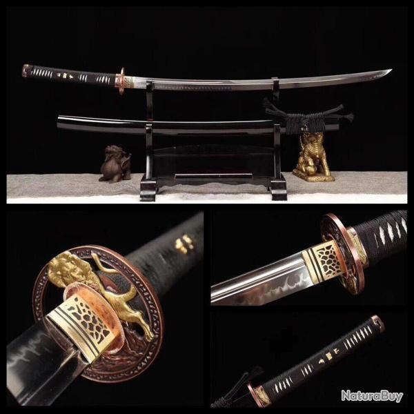 Katana Samurai Japonais Authentique, Acier T10, Lame Aff�t�e, Peau de Raie, Hamon R�el