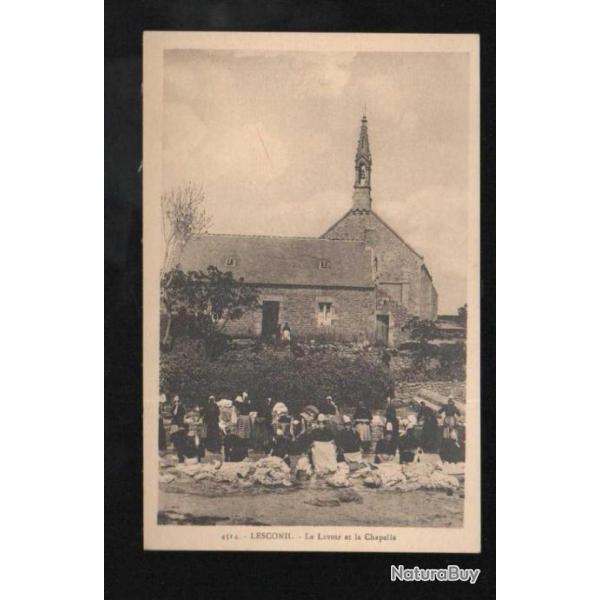 lesconil le lavoir et la chapelle carte postale ancienne