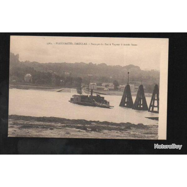 plougastel daoulas passage du bac  vapeur  mare basse   carte postale ancienne