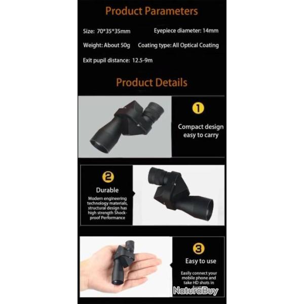 MiniT�lescope Monoculaire De Poche 8X HD P�che Chasse Plein Air Camping Randonn�e utilisation Facile