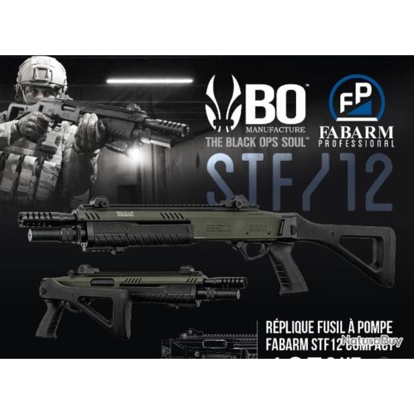 R�plique fusil � pompe FABARM STF12 short initial noir Gaz, OD GREEN