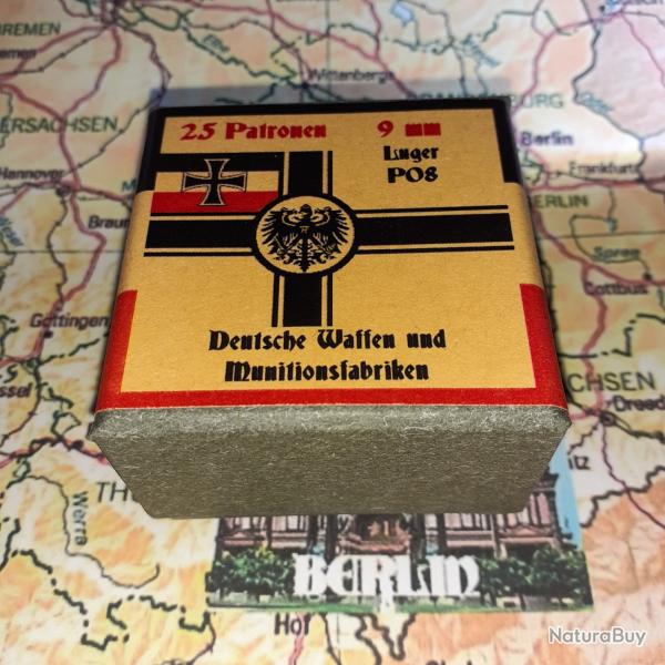 9 mm Luger P08 (Deutsche Waffen Munitions.): Reproduction boite cartouches (vide) DWM17 11374935