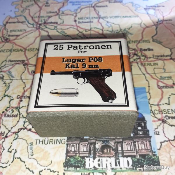9 mm Luger P08 (Deutsche Waffen Munitions.): Reproduction boite cartouches (vide) DWM37 11374986