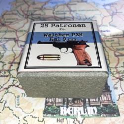 9 mm Walther P38 (Deutsche Waffen Munitions): Reproduction boite cartouches (vide) DWM37 11375016