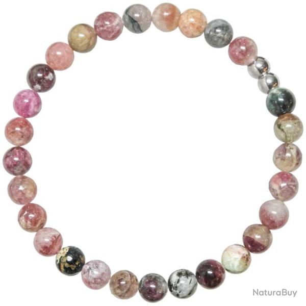 Bracelet en tourmaline multicolore - Perles rondes 6 mm