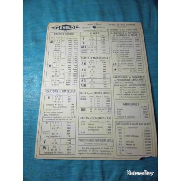 Livret tarif Gevelot septembre 1951 REF 4