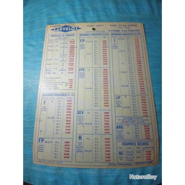 Livret tarif Gevelot avril 1952 REF 5