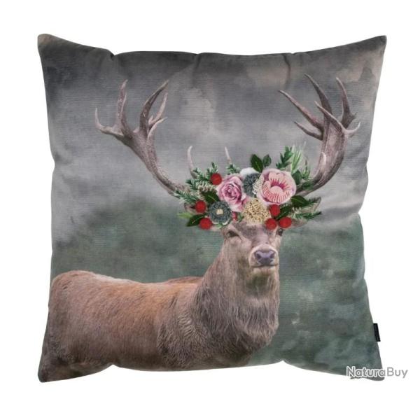 COUSSIN MOTIF CERF BRODERIE FAIT MAIN