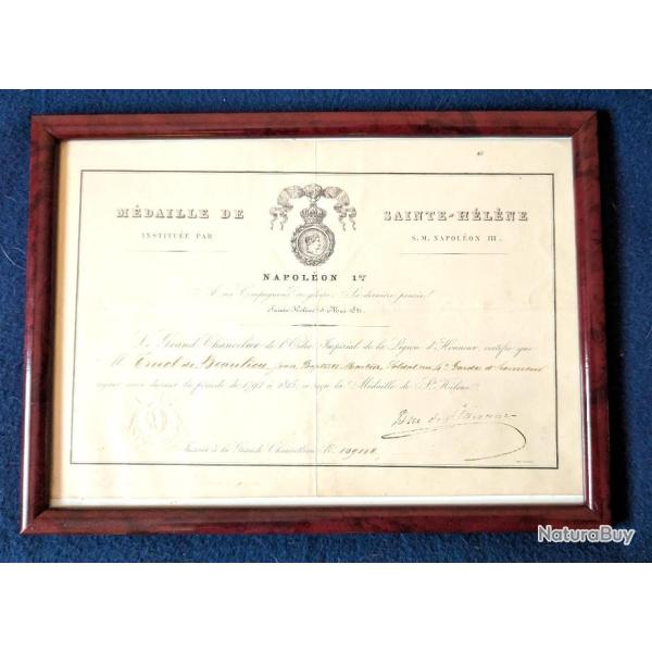 Dipl�me M�daille de Sainte-H�l�ne.