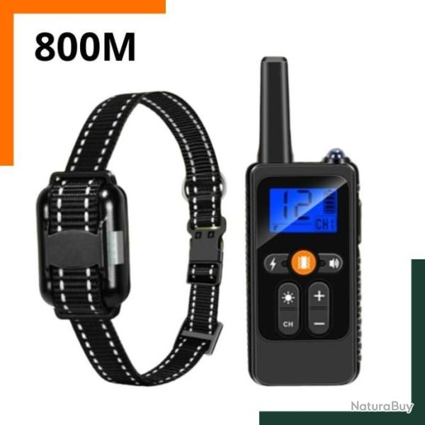 Collier de dressage pour chien - 800m - Anti-aboiement - 3 modes de dressage - IPX67 - Ecran LCD