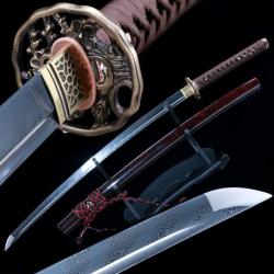 Sabre fonctionnel en Acier Damas. V&eacute;ritable katana fonctionnel forg&eacute; avec la M&eacute;thode ancestrale. hab