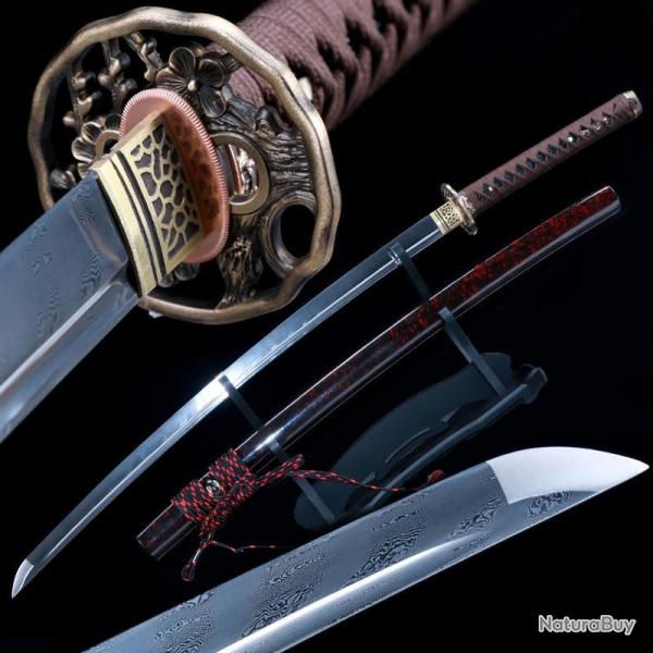Sabre fonctionnel en Acier Damas. V�ritable katana fonctionnel forg� avec la M�thode ancestrale. hab