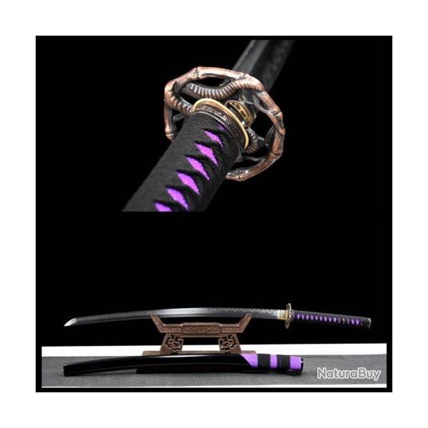 Katana Samoura� en Acier Damas et Tremp� - saya peau de raie v�ritable