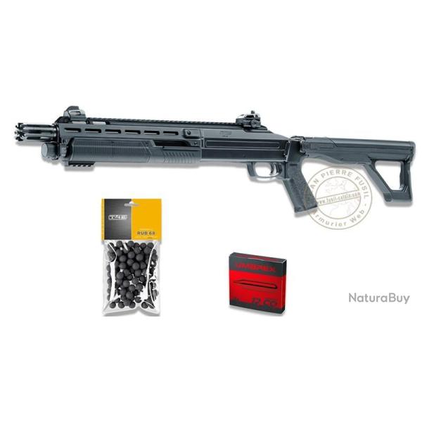 Pack fusil � pompe Umarex T4E TX 68 � CO2 et balles de caoutchouc - Cal.68 (16 Joules max)
