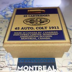45 ACP Colt 1911 (CIL Dominion): AU CHOIX; Reproduction boite munitions (vide) CIL 11384633