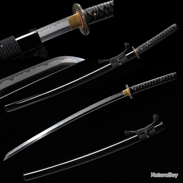 Katana Samurai Japonais Authentique, Acier T10 Tremp� � l'Argile, Pleine Soie, Tranchant
