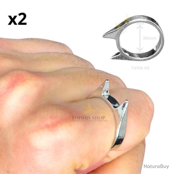 Lot 2 bagues de d�fense argent�es en acier inoxydable