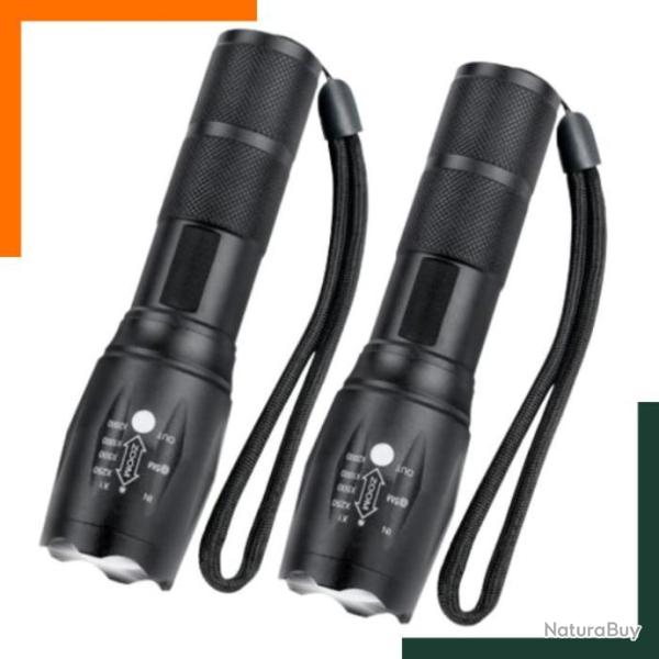 Lot de 2 LAMPES TORCHES LED PUISSANTES ETANCHES 3500LM - 5 modes - LIVRAISON RAPIDE