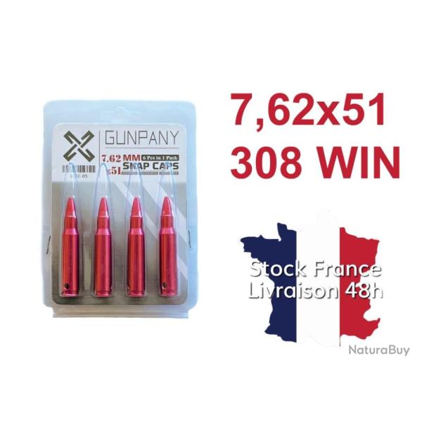 4 Douilles amortisseur snap caps cartouche factice pour le tir � sec  - 7,62x51 308 - Stock France