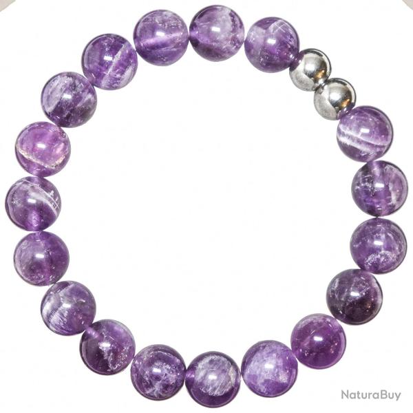 Bracelet en am�thyste � chevrons - Perles rondes 10 mm