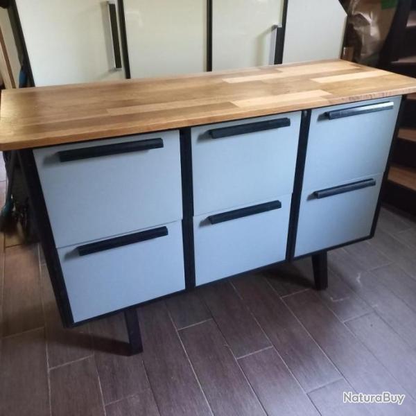 ANCIEN MEUBLE INDUSTRIEL  EN METAL 6 TIROIRS  SUR PIED