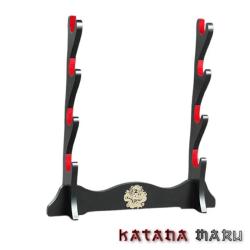 Support de katana noir avec velours rouge. Pour 4 &eacute;p&eacute;es ou sabres japonais