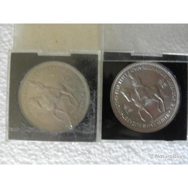 2 x monnaie de Grande-Bretagne Elizabeth II - Five Shillings, 1953 Coronation
