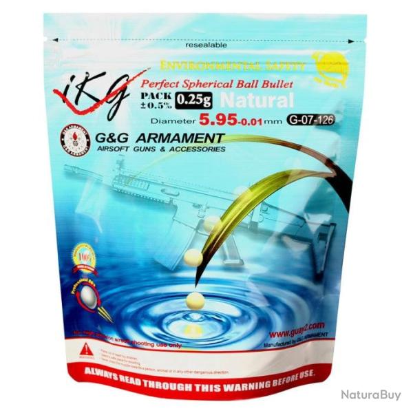 Billes bio G&G Armament blanche sachet de 1 KG 0.28g - 0.25g