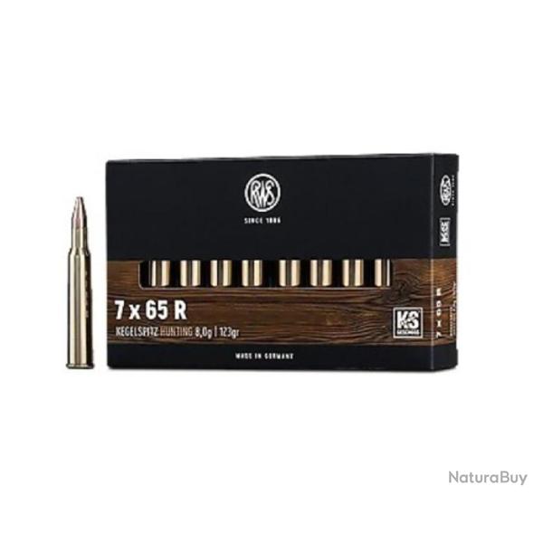 Cartouches RWS 7x65 R KEGELSPITZ HUNTING 10,5g / 162gr - Boite de 20