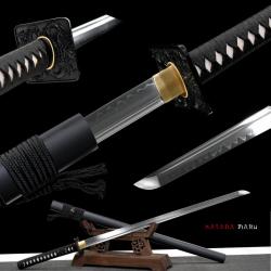 Katana Authentique Japonais en Acier T10 Tremp&eacute; &agrave; l'Argile, Tranchant Rasoir, Peau de Raie V&eacute;ritable