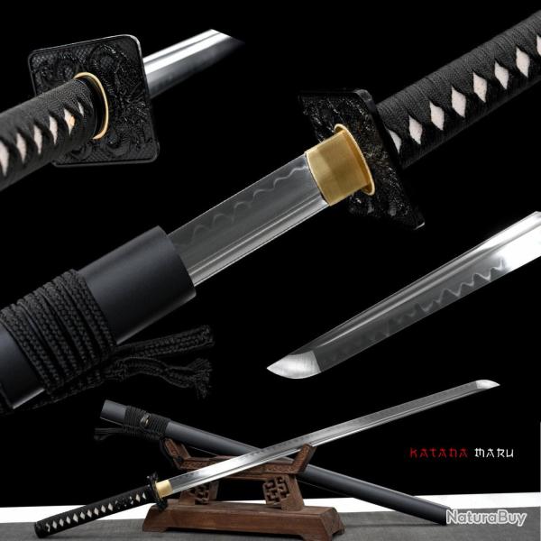 Katana Authentique Japonais en Acier T10 Tremp� � l'Argile, Tranchant Rasoir, Peau de Raie V�ritable