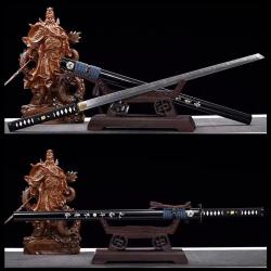 Katana Samurai Japonais V&eacute;ritable, Lame T10, Tremp&eacute; &agrave; l'Argile, Tranchant, Peau de Raie, Tang Int&eacute;gr