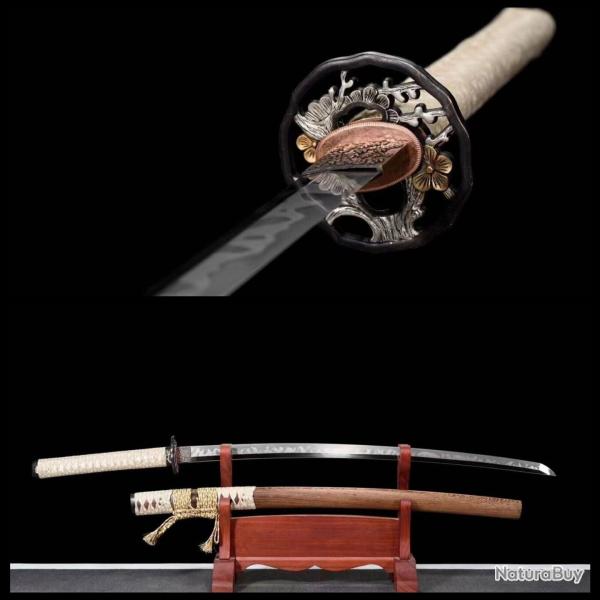 Katana Samurai Japonais Authentique, Lame T10 � Tranchant Vif, Finition Peau de Raie V�ritable