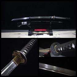 V&eacute;ritable Katana Samurai Japonais, Acier T10 Tremp&eacute; &agrave; l'Argile, Peau de Raie, Tranchant Aff&ucirc;t&eacute;