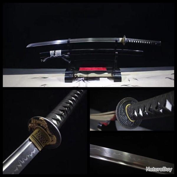 V�ritable Katana Samurai Japonais, Acier T10 Tremp� � l'Argile, Peau de Raie, Tranchant Aff�t�