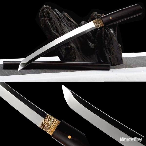 Tanto Authentique en Acier Carbone 1095, Manche en �b�ne, Lame Forg�e � la Main, Tranchant Aff�t�