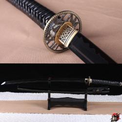 Katana Authentique en Acier T10 avec Hamon, Peau de Raie V&eacute;ritable et Saya en Bois Haut de Gamme