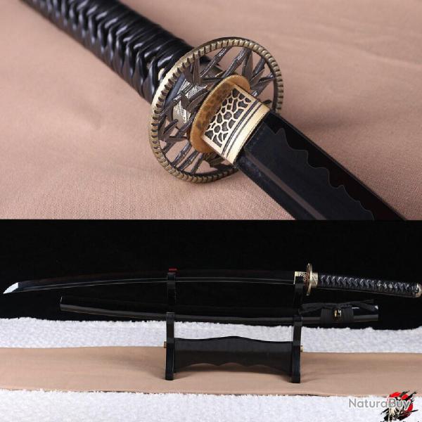 Katana Authentique en Acier T10 avec Hamon, Peau de Raie V�ritable et Saya en Bois Haut de Gamme