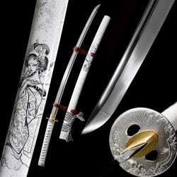 Katana Japonais Authentique, Lame en Acier 1060 Forg&eacute;e &agrave; la Main, Tranchant R&eacute;el, Peau Fausse, Pr&ecirc;t 