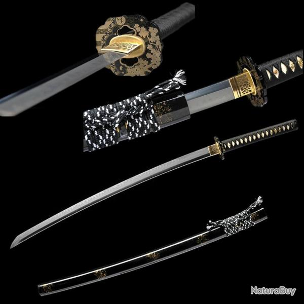V�ritable Katana Japonais en Acier T10 Tremp� � l'Argile, Hamon R�el, Peau de Raie Authentique, Tran